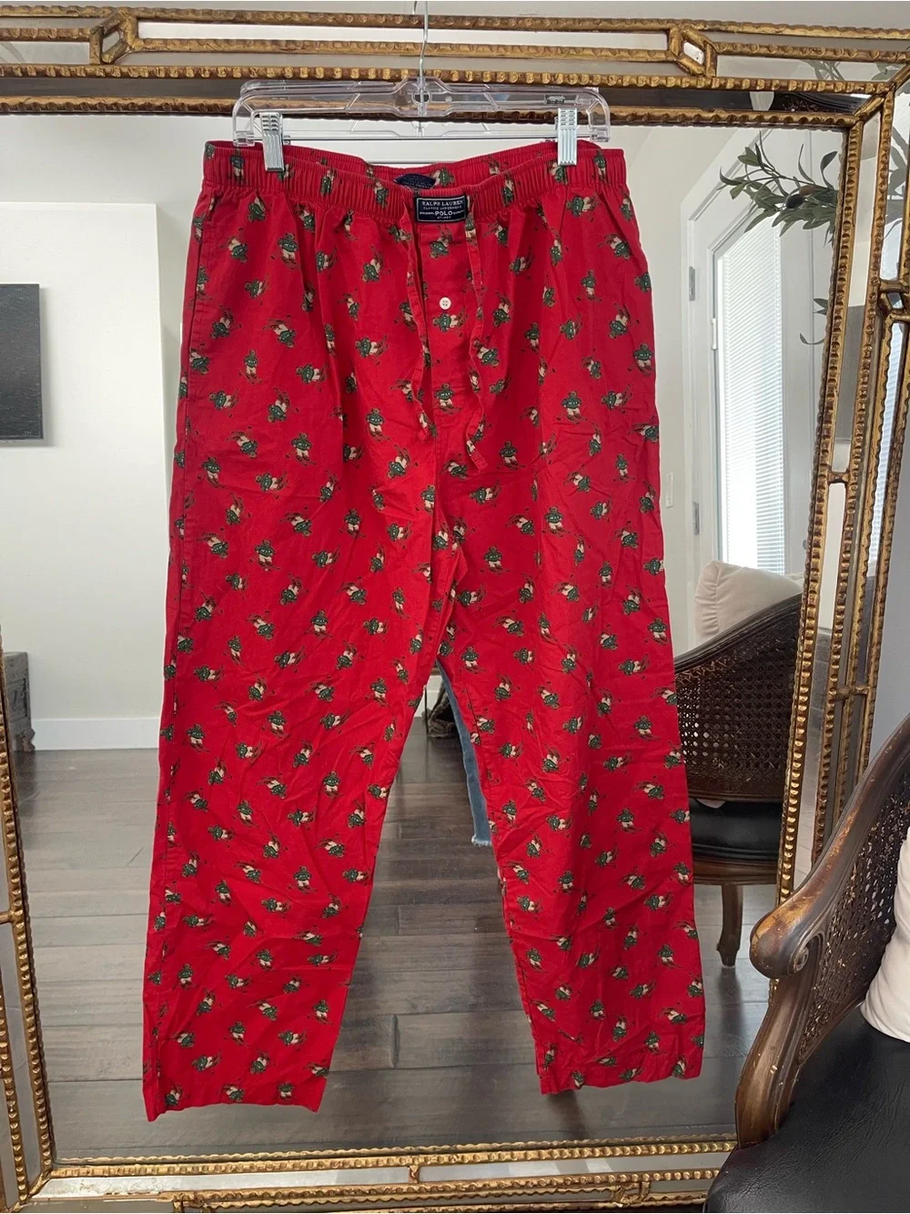 Polo Ralph Lauren red Polo Bear print cotton pajama lounge pants.